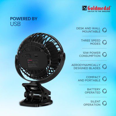 Goldmedal i-Fan 100mm Mini Portable Rechargeable Fan| Multi Clip Function 