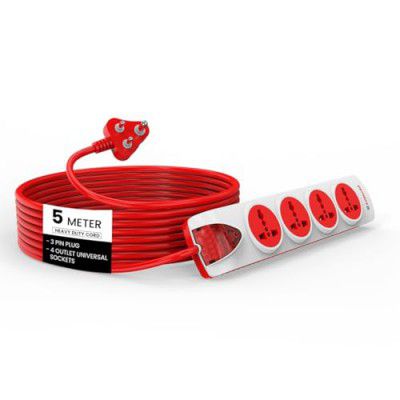 Goldmedal Plugged-in 4x1 Extension Board | 4 Outlet Universal Sockets | 5 Meter Heavy Duty Extension Cable