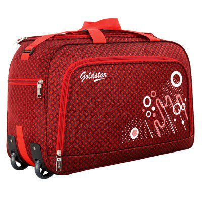 GoldStar Nylon Waterproof Strolley Duffle Bag with 2 Wheels (Red, 55 litres)