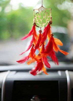goldy traders Dream Catcher, Wall Hangings, Crafts, Home Décor, Balcony, Garden Feather Dream Catcher (7 inches, Orange)