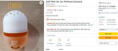 Golf Mint Air Car Perfume (Lemon)