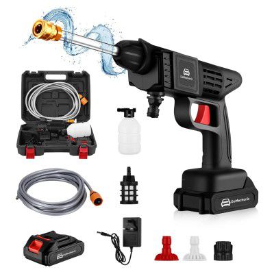 GoMechanic Car Washer High Pressure Gun | Cordless Pressure Washer with 2X Batteries & 5M Hose Pipe