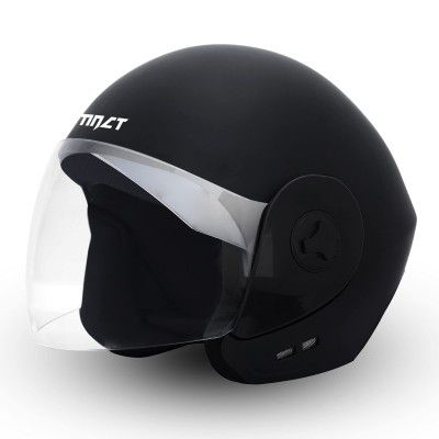 GoMechanic Instinct Series- Armor Open Face ABS Helmet with Clear Visor Motorbike Helmet (Matt Black, L)