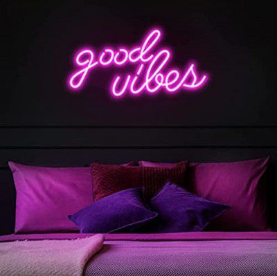 Good Vibes Neon (6x12 inches) Sign Pink “Good Vibes” Led Signs - Neon Lights for Bedroom, Neon Wall Signs, Game Room Decor, Party, Bar Neon Decor (16.1 x 8.3 inch)