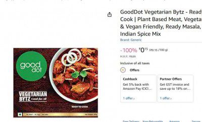 GoodDot Vegetarian Bytz - Ready to Cook- 100g | Plant Based Meat, Vegetarian & Vegan Friendly, Ready Masala, Indian Spice Mix