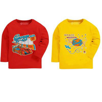 GOODLUCK BANIYAN Boys' Cotton Full Hand T-Shirt | Printed Baby Boy Upper Wear| Boy Cuddle T Shirts | Kids Boy Casual Wear Combo of 2 (12-18 Months,Red & Yellow)
