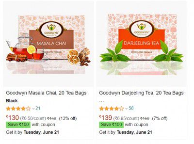 Goodwyn Masala Chai & Darjeeling Tea at Rs.119 (Including Shipping)