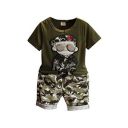 Googo Gaaga Boys Army Design Round Neck T-Shirt And Short Set in Green Color...