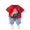 Googo Gaaga Boy's Cotton Printed T-Shirt with Denim Shorts Set in Red Color...