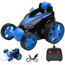 Gooyo DB2060 Rechargeable 5 Functions 360° Rotating & Rolling Small Stunt Car Toy with USB Cable & Remote Controller with Demo Feature | Blue Color, Power Source: Lithium Battery in Car (Included)...