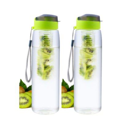 GOPI Infuse Plastic Water Bottle, 800 ml, Set of 2, GREEN