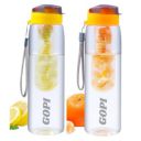 GOPI Infuse Plastic Water Bottle, 800 ml, Yellow/Orange, Set of 2...