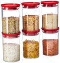 GOPI Plastic Storage Jar and Container Set 900 Ml Each, Set 6, Red...