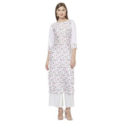 GoSriKi Multi Color American Crepe Printed Calf Length Kurti