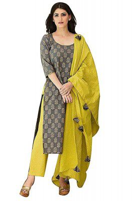 GoSriKi Womens Cotton Blend Kurta with Palazzo & Dupatta