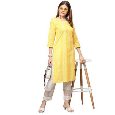 GoSriKi Womens Cotton Blend Printed Straight Kurta (Yatini-GO)