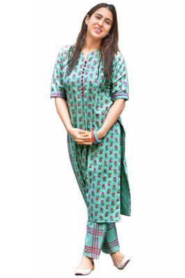 GoSriKi Womens Cotton Straight Kurta with Pant