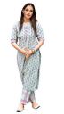 GoSriKi Women's Green Cotton Printed Straight Kurta With Checkered Trouser...
