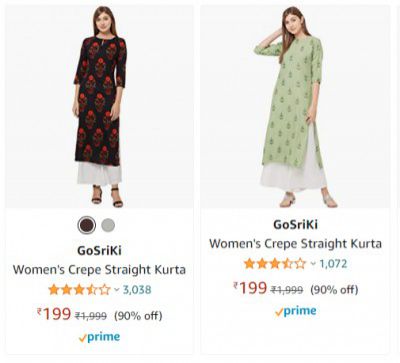 GoSriKi Women's Kurta upto 90% off