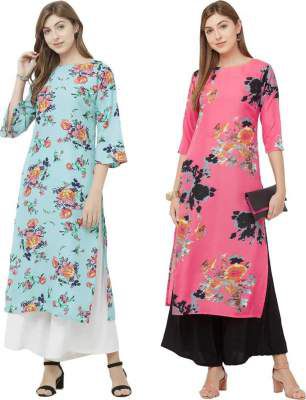 GoSriKi Women's Multicolor Printed Straight Kurta Pack of 02