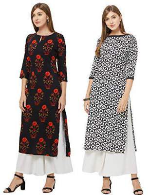 GoSriKi Women's Multicolor Printed Straight Kurta Pack of 02