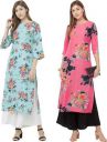GoSriKi Women's Multicolor Printed Straight Kurta Pack of 02...