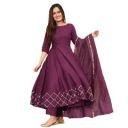 GoSriKi Women's Rayon Anarkali Kurta with Gold Printed Dupatta...