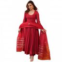GoSriKi Women's Rayon Blend Anarkali Solid Kurta with Pant & Dupatta...