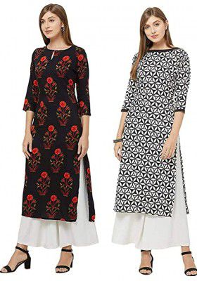 GoSriKi Womens Rayon Straight Kurta (Pack of 2)