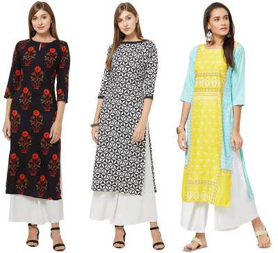 GoSriKi Women's Straight Kurta Combo Pack Of 03