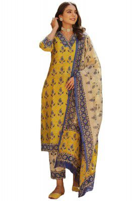 GoSriKi Women's Viscose Rayon Straight Printed Kurta with Pant & Dupatta