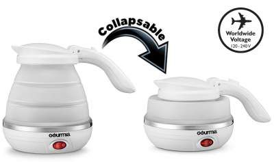 Gourmia GK320 Travel Foldable Electric Kettle - Dual Voltage - Food Grade Silicone, Collapses for Easy & Convenient Storage, Boil Dry Protection.5 Quart - White