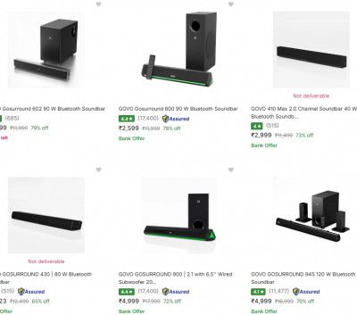 Flipkart : Up to 81% OFF - Govo Soundbars | Starts At Rs.2499