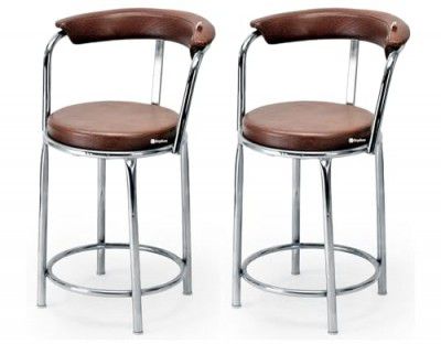 Goyal steel & furniture Exclusive Stainless Steel Multipurpose Stool with Footrest -Modern Comfortable Cushioned Chair for Bar, Cafe, Salon, Reception, Outdoors (2, Brown)