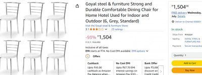 Goyal steel & furniture Strong and Durable Comfortable Dining Chair (6, Grey, Standard)