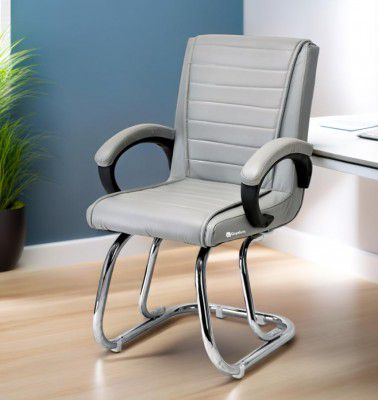 GOYALSON Home Exclusive Visitor Study Reception Chair (Grey, Double Pipe Stainless Steel Frame, Pack of 1)