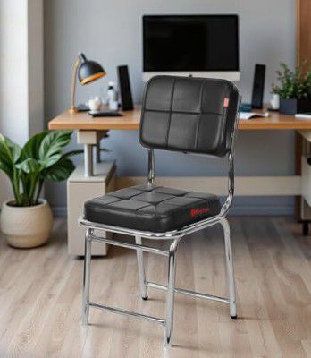 GOYALSON Office Chair Visitor Chair Without arm Rest with Steel Frame and Cushioned seat Back (Black, Heavy 1)