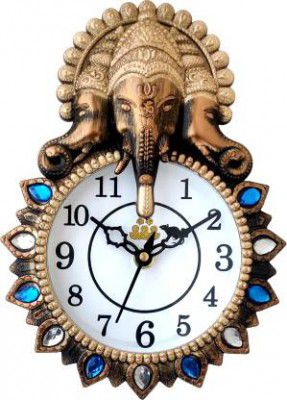 GrabBasket Analog 23 cm X 16.5 cm Wall Clock (Gold, With Glass, Standard)