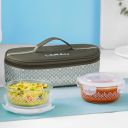 Gracia Borosilicate Glass Lunchbox with Bag | 2pc Round Container (400 ml Each), Horizontal | Microwave & Dishwasher Safe...