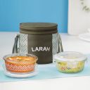 Larah Glassware Gracia Borosilicate Glass Lunchbox with Bag | 2pc Round Container (400 ml Each), Vertical...