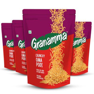 Granamma Crunchy Oma Podi| Pack of 4, 500g| Traditional South Indian Snacks (125g x 4)
