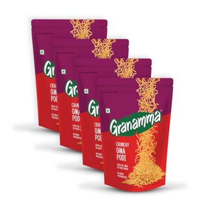 Granamma Oma Podi, South Indian Traditional Snacks, Ready to Eat Snacks, Crunchy Snacks, Packs of 4 (125gx4)