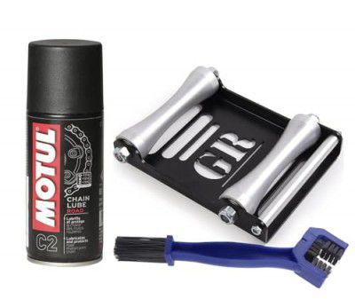 Grand Pitstop GRoller Small (for Bikes < 170 kgs) and Motorycle Chain Cleaning Brush Blue with Motul C1 Chain Clean (400ml)