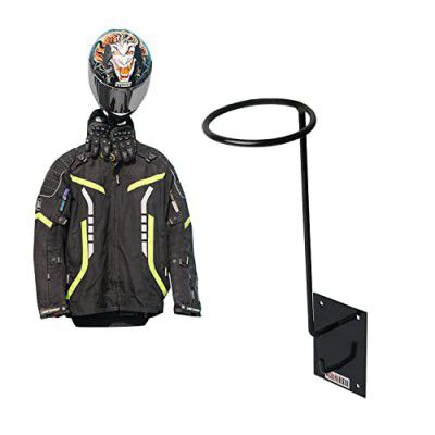 Grandbiker Helmet Stand and Jacket Hanger, Helmet Holder, Wall Mount Helmet Rack, Helmet Bracket