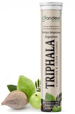 Grandeur Triphala Effervescent | Relieves Constipation, Colon Cleanse, Manage Weight & Improves Digestive Health | Harad : Baheda : Amla- 1:2:3 ratio, With Saunf & Cardamom| 20 Tablets