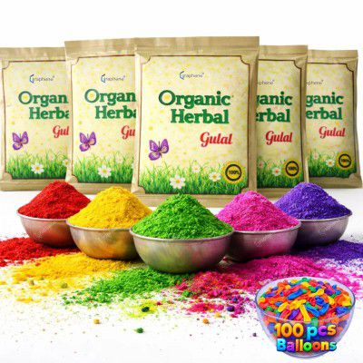 GRAPHENE 5 Pack Holi Herbal Gulal Colour Powder for Kids  (5×80gm)