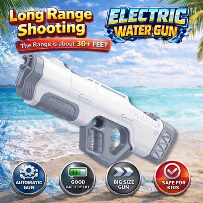 GRAPHENE Automatic Electric Holi Pichkari Water Gun Rechargeable Battery 1 Extra Battery High-Pressure Rapid Fire Water Blaster with 10-20 Meter Range Swimming Pool Beach Party Kid Adult (White& Grey)