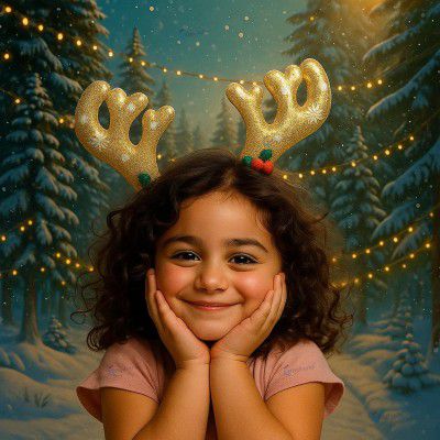 GRAPHENE Christmas Hairband Santa Claus Headband With Glitter Reindeer Antlers Design Shining Sparkle Hair Band 