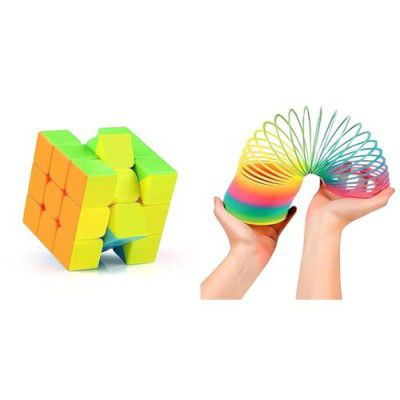 graphene Cubes 3x3 High Speed Sticker Less Magic Puzzle Cube Game Toy (3x3) & Graphene Rainbow Spring