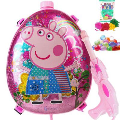 GRAPHENE Holi Pichkari Water Gun 3.3L High Pressure Tank Water Gun Spray Pistol 1 Pkt Fruit Gulal 100 Water Balloons Back Holding Tank Pichkari for Kid Pepp'a Pig (ISI Approved)
